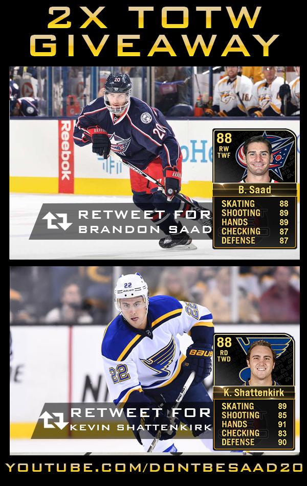 DontBeSaad20's tweet photo. Double @EASPORTSNHL #HUT #TOTW Giveaway! RT for a chance to win both cards! http://t.co/PxNhQtzscN