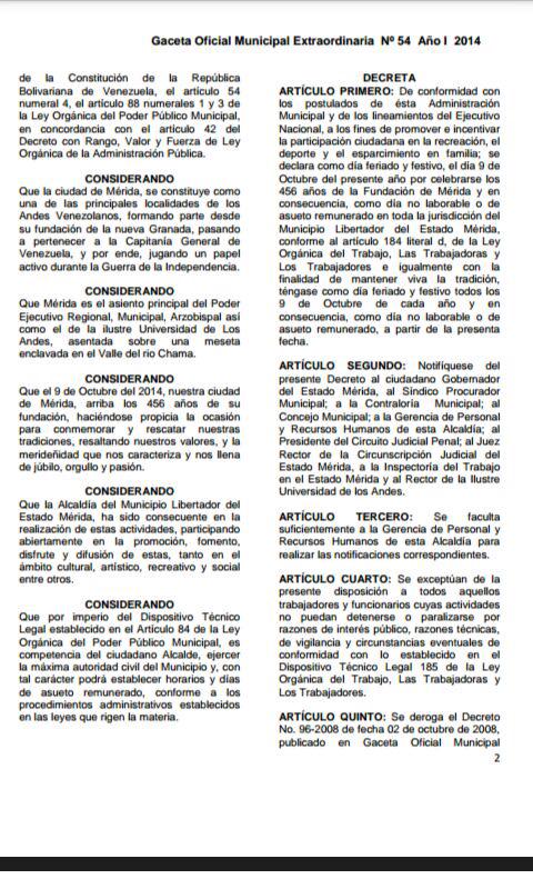 Compartimos decreto que fundamenta mañana como día no laborable en el municipio Libertador por #457AñosAniversario
