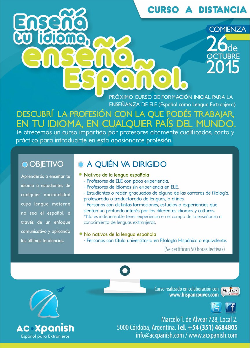 Curso Formación Inicial para la Enseñanza de ELE. Para recibir más información escribí a info@acxpanish.com