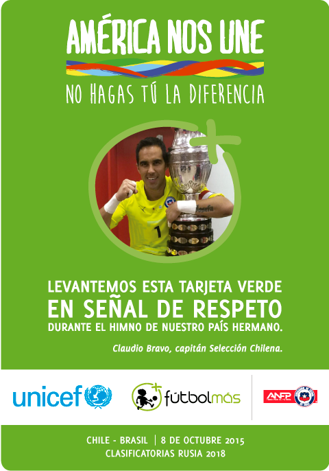 50mil tarjetas se entregarán en el Estadio Nacional. Levantémosla y digamos fuerte #AméricaNosUne (via <a href="/UnicefChile/">UNICEF Chile</a>)