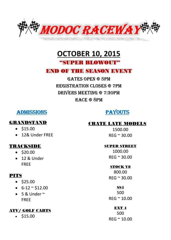 ModocRaceway's tweet image. See you all Sat Oct 10-at the 2015 Event of the Season Modoc Event! Visit modocraceway.com for more details