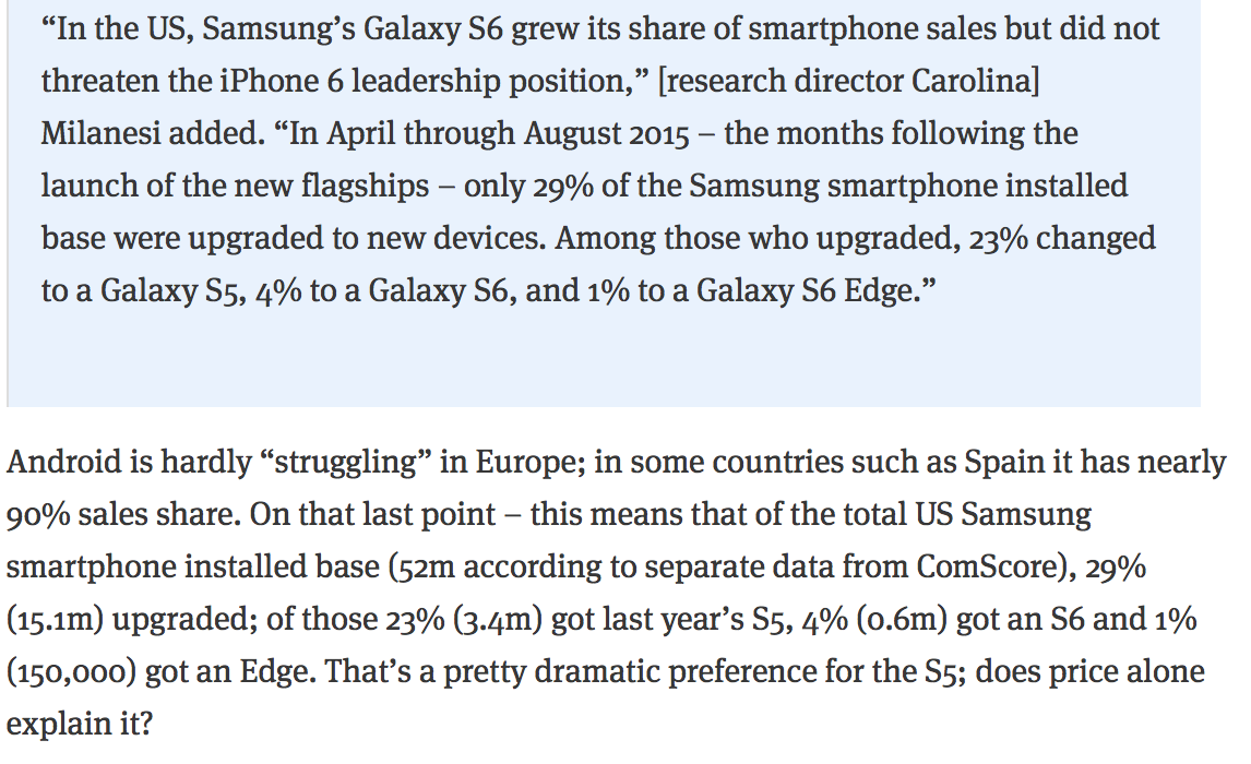charlesarthur's tweet photo. Today @theoverspill: Google #AMP, iPhone #Transistorgate, and slow Samsung S6 sales in US: https://t.co/DSWLadyWUv http://t.co/4wuU2UiUUe