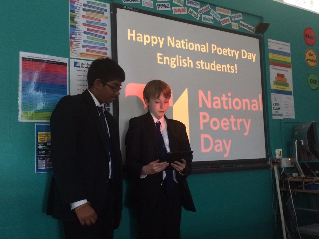 SHSEnglish's tweet photo. Y8 reading poetry with links to Boy in the Striped PJs from #HMD website #NationalPoetryDay #likeapoet http://t.co/TrmFhcrWcN