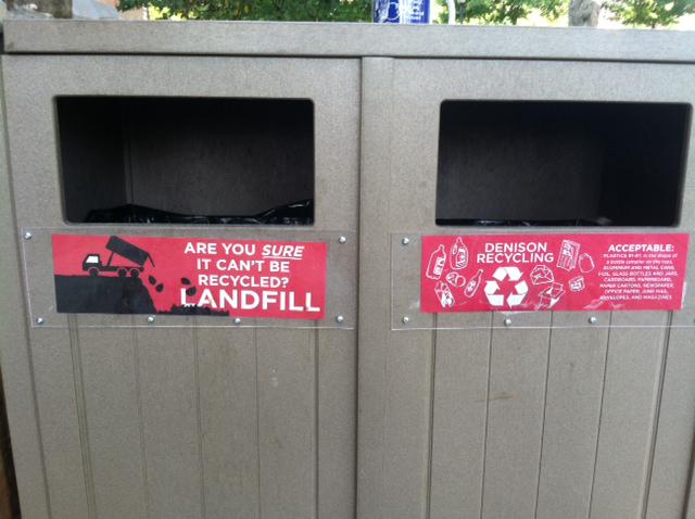 DSFgoearth's tweet photo. New labels = less confusion = fewer excuses.  Denison recycles, do you? #OHcsm  #2015CSM http://t.co/qhJb6RVR7p
