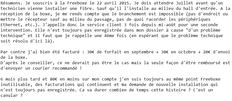 HadrienG's tweet photo. @LALIGNEDEFREE Souscription il y a 6 mois, en attente d'une installation et vous me facturez 30€ tous les mois ?? http://t.co/EXzEqMk1Uv