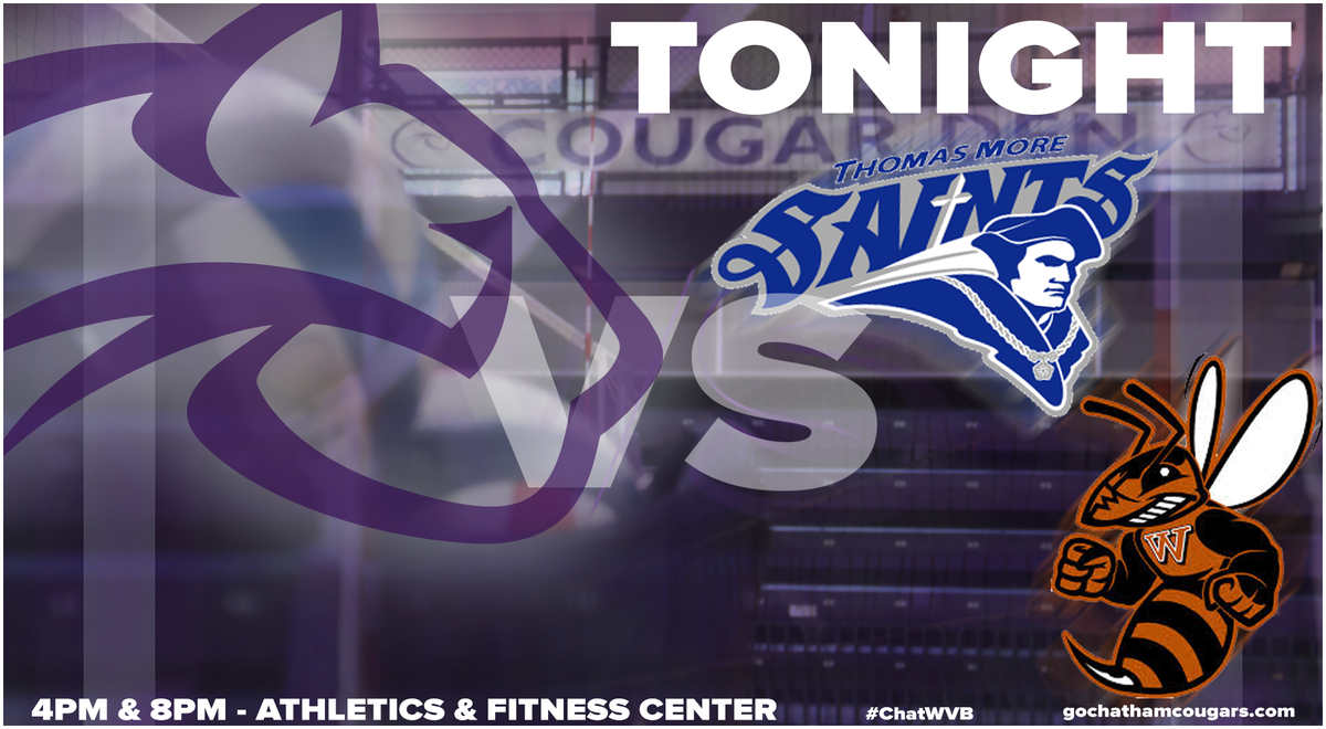 ChathamCougar's tweet photo. GAME DAY In The #CougarDen! #ChatWVB hosts a conference Tri-Match against @tmcsaints &amp; @WaynesburgSport @ 4PM &amp; 8PM http://t.co/yee7trxYIy