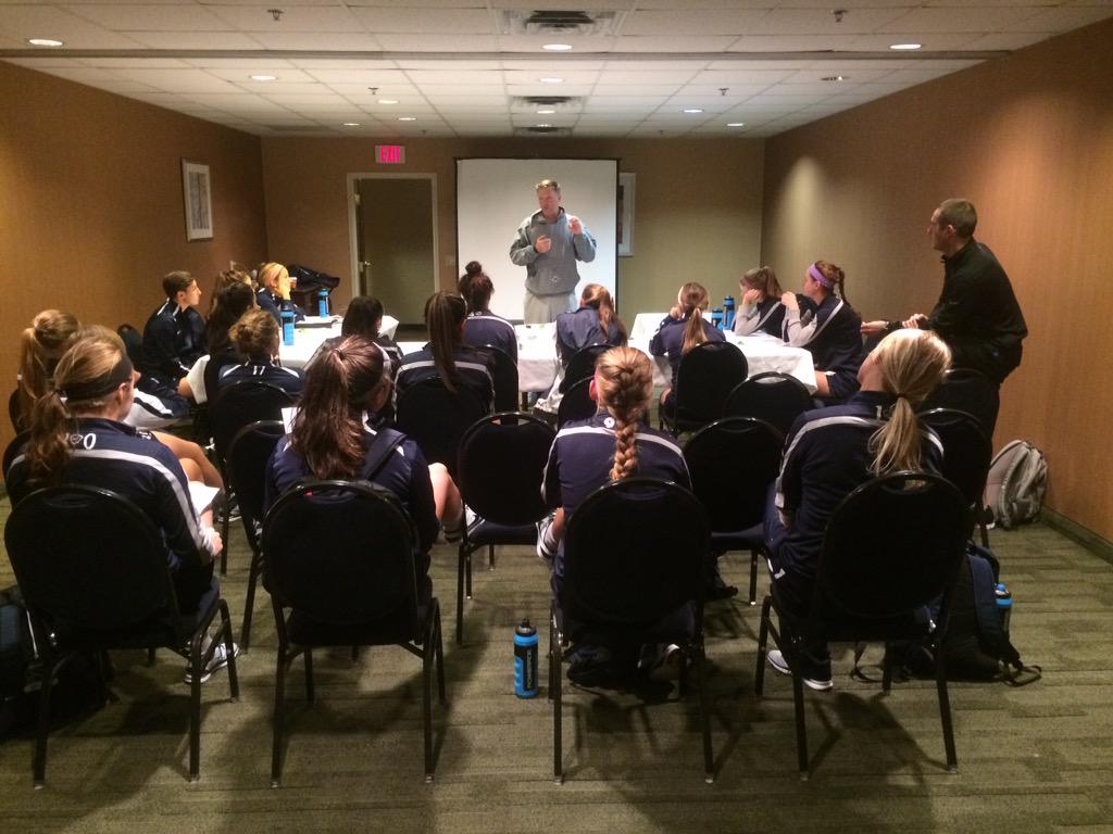 Coach Sherwood preparing the girls for a Big East test tonight vs Marquette #LetsGoX