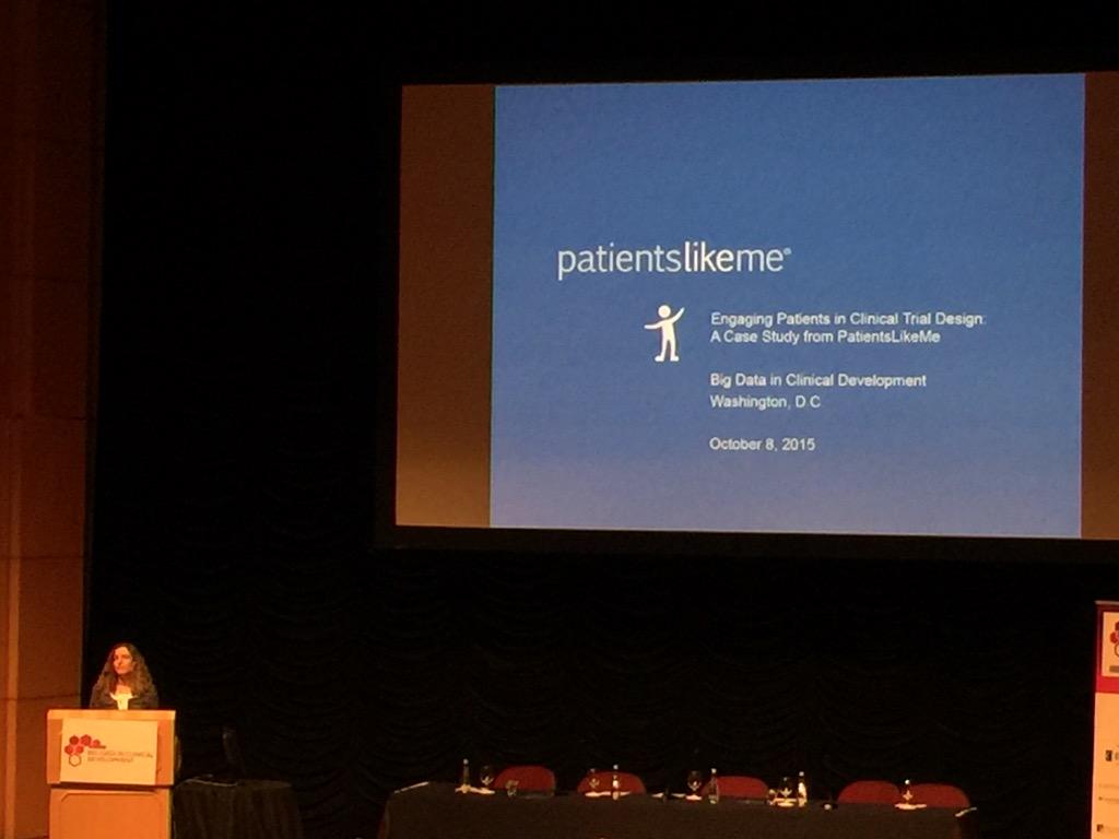 SPulim's tweet image. Daphne Psacharopoulos @patientslikeme speaking about clinical trial design, &amp;amp; insights @Phacilitate #BigDataLeaders