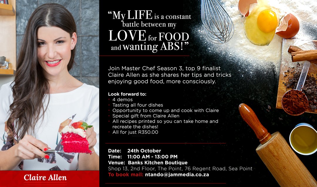 IntertwEAT's tweet image. We're looking forward to the @claireallen_sa demo's tomorrow! Have you booked your place yet??