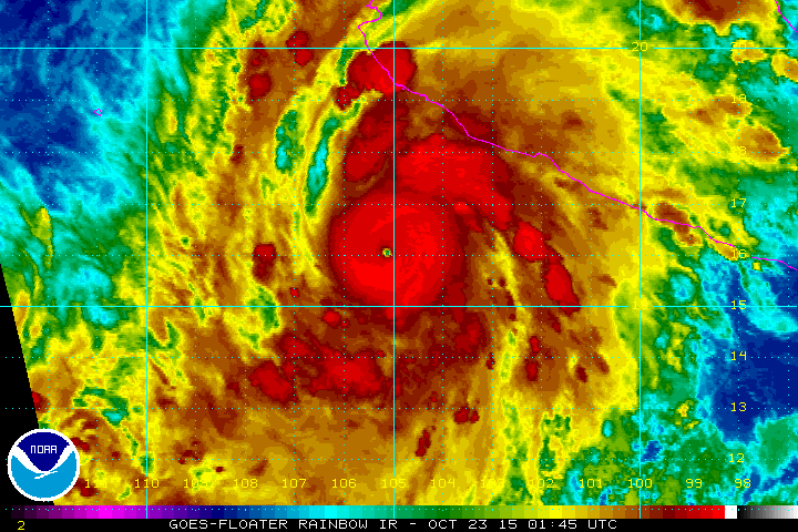 NHC_Pacific's tweet photo. Patricia now an extremely dangerous &amp; potentially catastrophic Cat 5 with 160mph winds https://t.co/Oy8uof9ldM https://t.co/gmWrYmBuuj