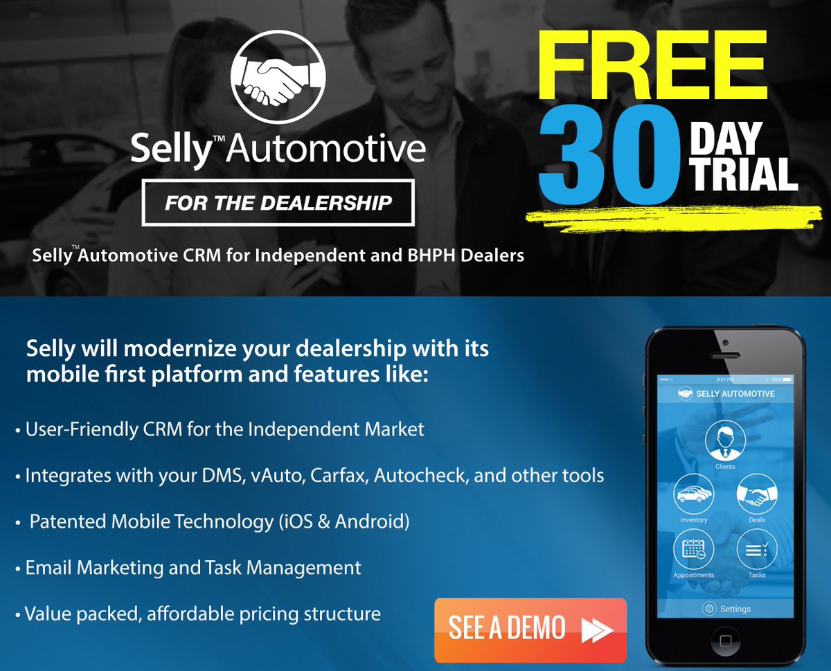 sellyautomotive's tweet photo. @autoremkting @autoremktingCAN Dealers - Sign up for a 30 Day Free Trial of Selly CRM #AutoCRM https://t.co/2XPKg9C4pO