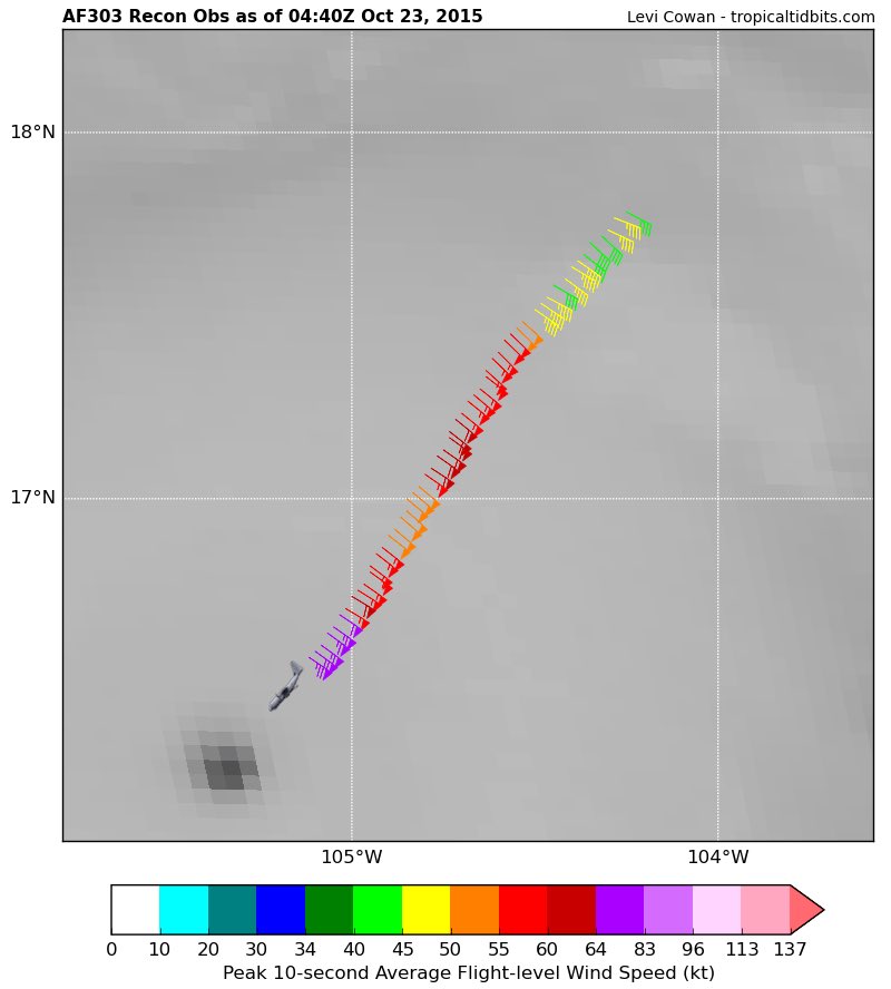 ScotPilie_Wx's tweet photo. #AF303 Hurricane Hunter Recon nearing the eye of Major Hurricane #Patricia. Winds increasing, pressure falling. https://t.co/7Micsko0Ra