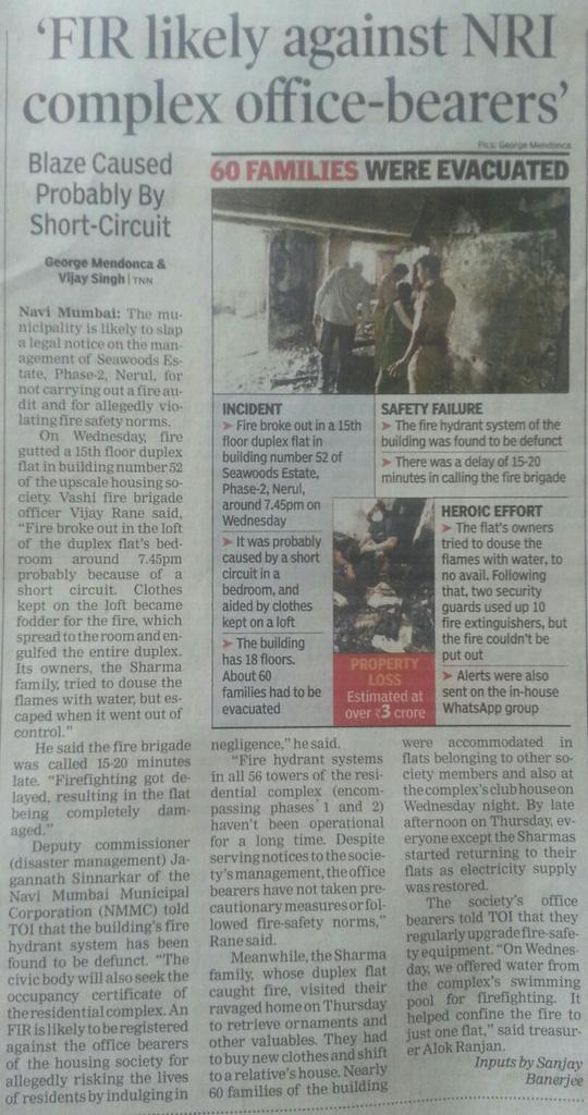 Fire gutted a duplex flat in n upscale housingsociety n Nerul.Timely fireaudits &adhering 2 fire safety norms is imp