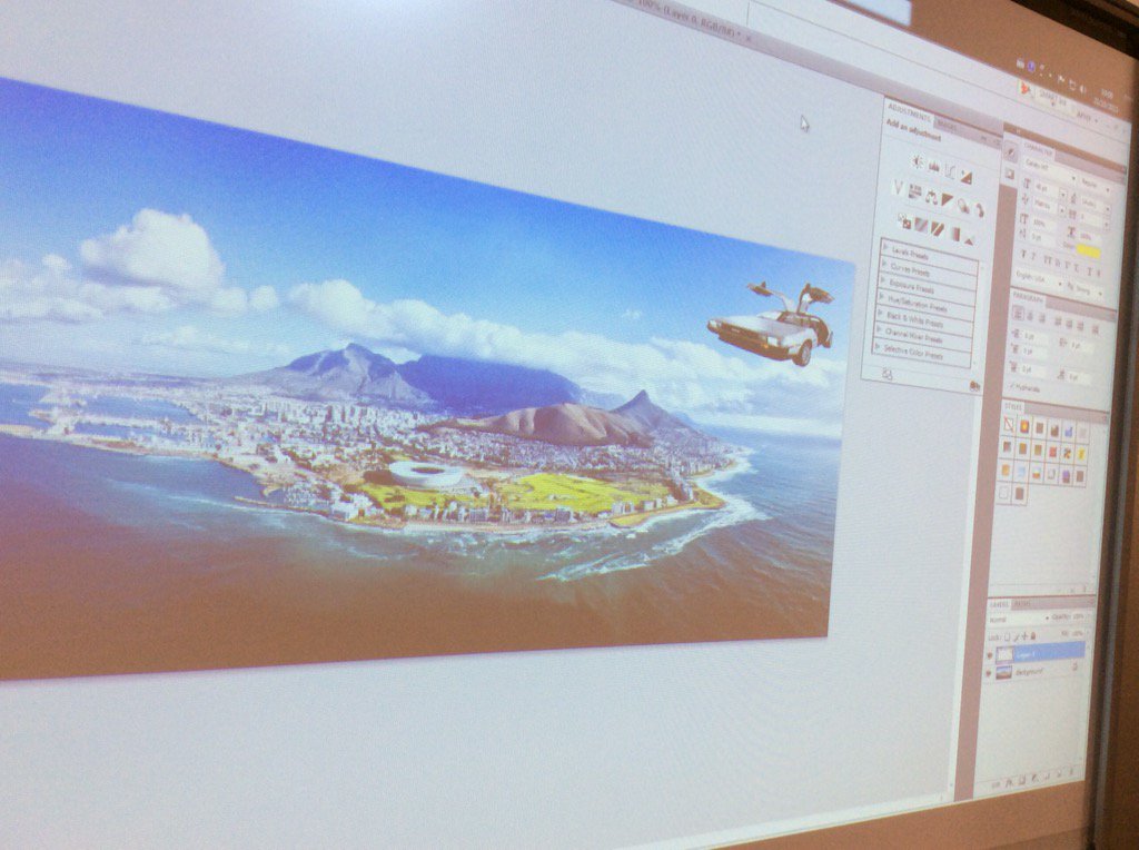 DesignAtDanube's tweet image. In honour of #BackToTheFutureDay Photoshop layering skills... #MediaManipulation