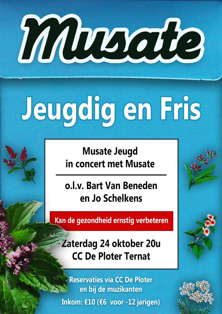 MusateTweet's tweet image. Vergeet je tickets niet! Beschikbaar aan de ticketbalie van CC De Ploter en via hun website! #musate #ternat