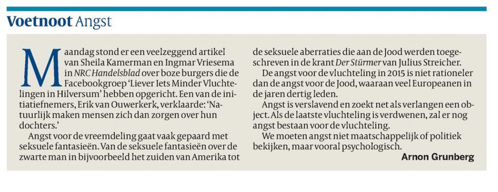 "Angst is verslavend en zoekt net als verlangen een object"
Dank Arnon Grunberg #Volkskrant