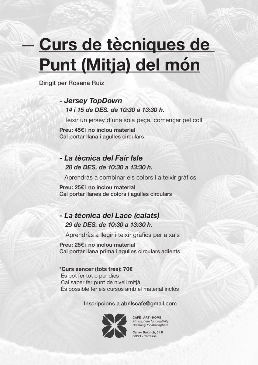 AbrilsCafe's tweet photo. Incripcions obertes pels cursos de costura a l'Abrils! #costura #Terrassa #taller #ganxet #mitja #mitjons #Nadal https://t.co/mAqkhBMF8D