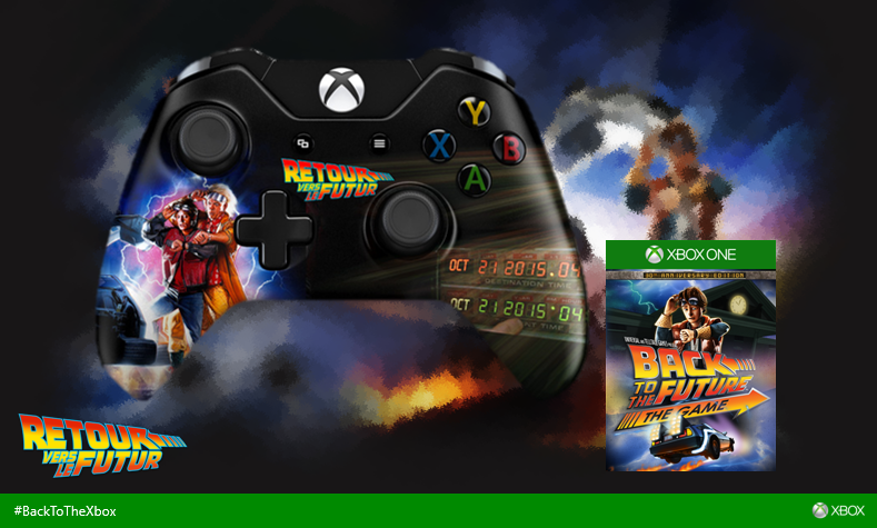XboxFR's tweet photo. RT et tweet #BackToTheXbox pour tenter de gagner la manette collector + le jeu #BackToTheFuture sur #XboxOne https://t.co/zAo3QrJZTU