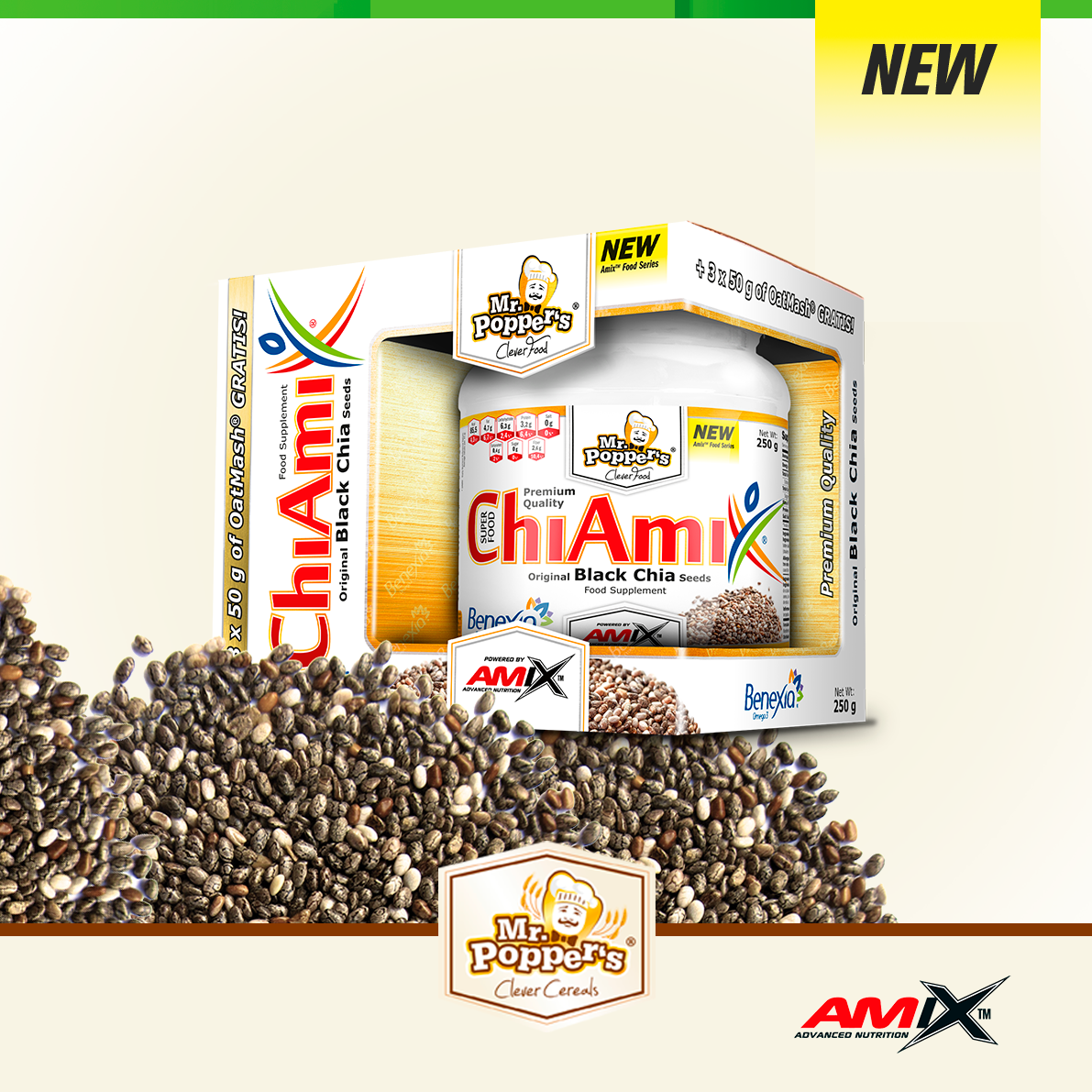 AmixOfficial_'s tweet photo. PRESENTAMOS #ChiAmix Benexia!
#Chía Benexia semilla con alto contenido en #fibra dietética y #proteínas vegetales! https://t.co/cncaEMKK9D