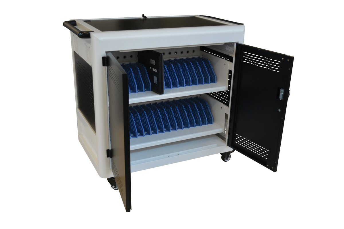 FocusTouch's tweet image. Tot 32 laptops, tablets of notebooks tegelijk opslaan &amp;amp; opladen? De mobiele Trolley van #FocusTouch is dé oplossing!