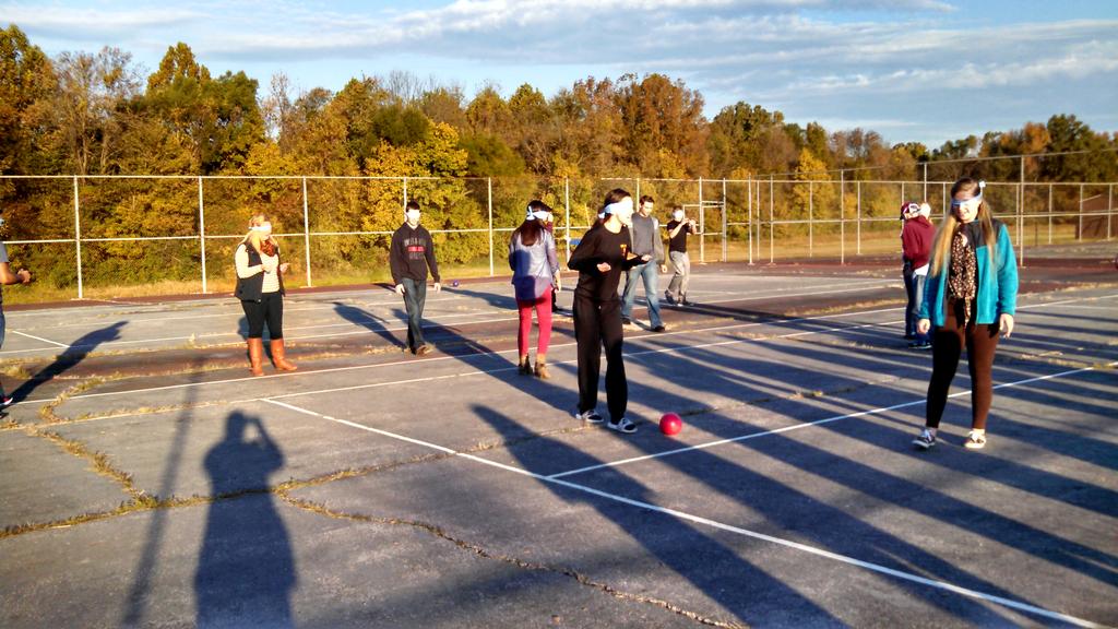 Blindfolded dodgeball with FCA. Best game of the day