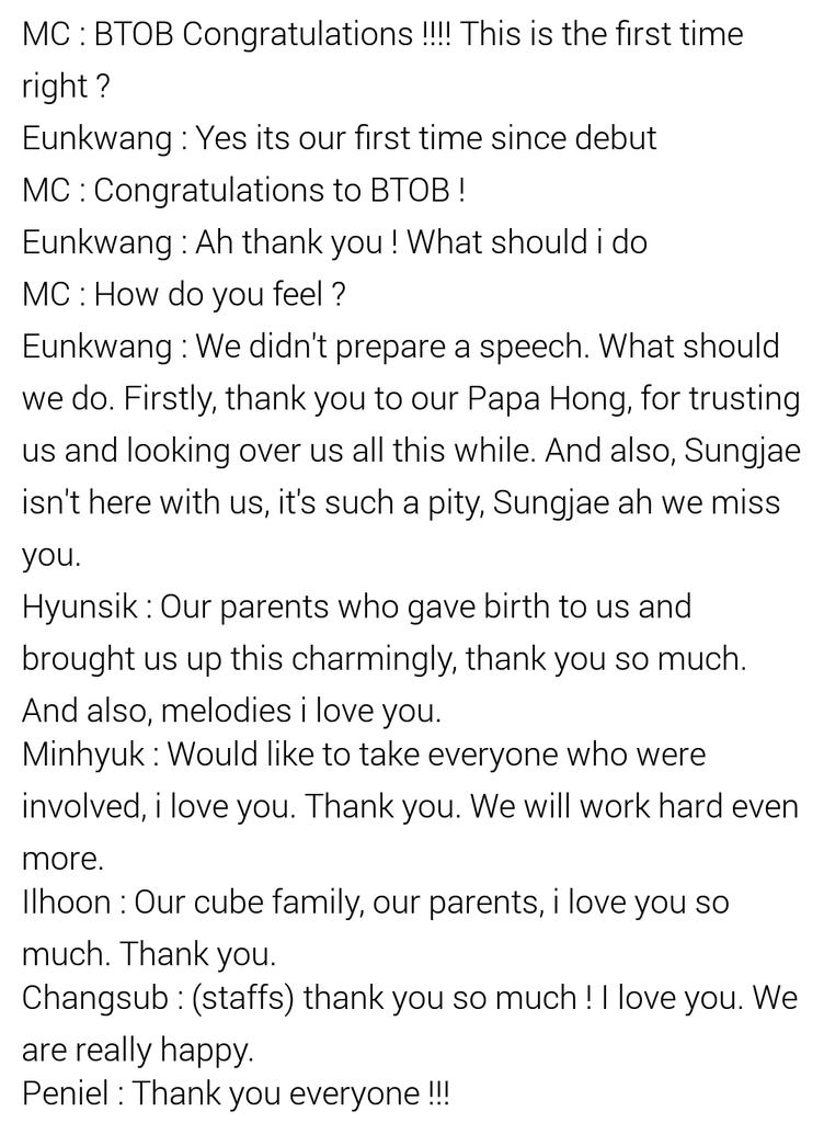 BTOBSGSUPPORT on Twitter "[TRANS] 151021 BTOB Winning