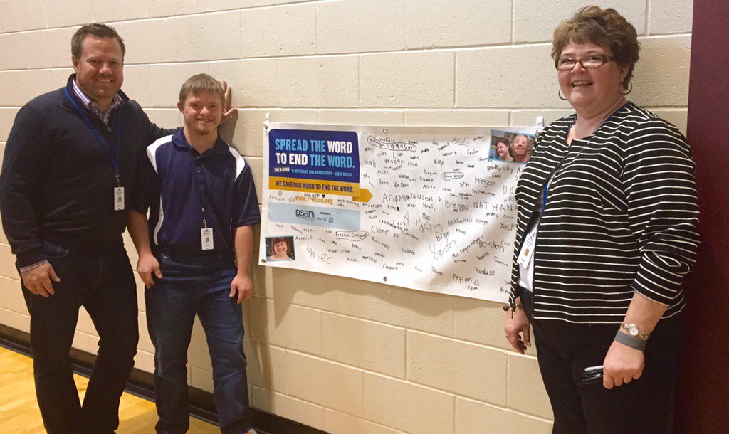 weneedasign's tweet photo. @SpecialOlympics great shows last week in ft. Wayne schools to spread the word. #spreadthewordtoendtheword https://t.co/UZmrKOkKKm