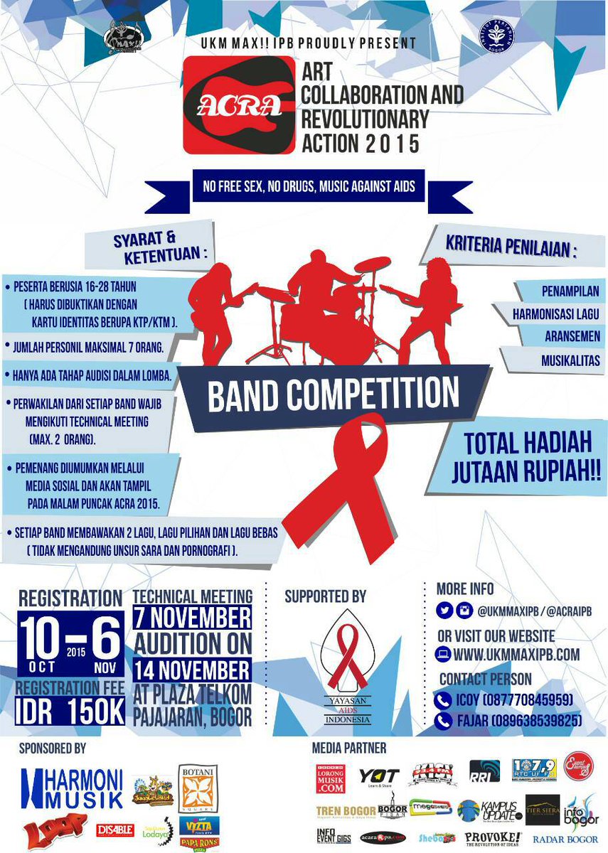 Ini dia 5th ACRA BAND COMPETITION, pendaftaran sd. 6 Nov kuota terbatas ! @MABOC_official @Bogor_Runners <a href="/PKUIPB_52/">PKU IPB</a>