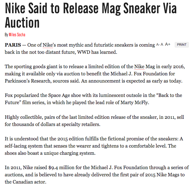 ComplexBets's tweet photo. Nike MAG drama continues: @WWD posted this about five hours ago and has since deleted it https://t.co/dqvknzq5f5