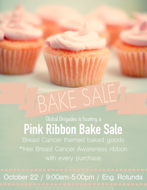 We will be hosting a bake sale in Engleman Oct. 22, 2015 for Breast Cancer Awareness Month. Come show support!