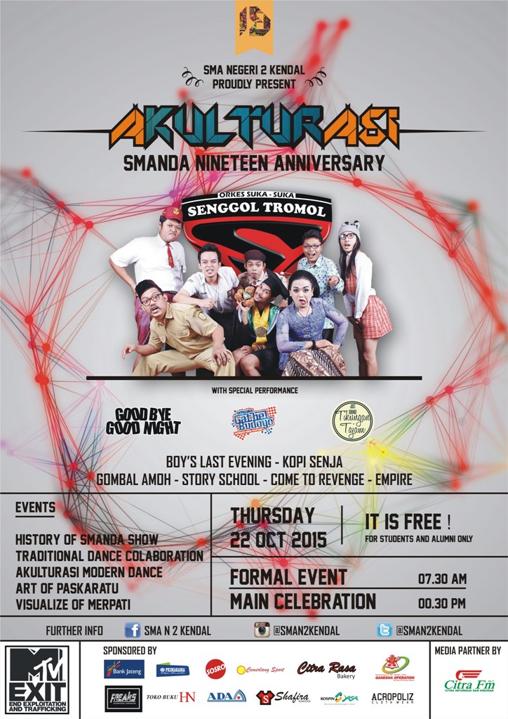sman2kendal's tweet photo. SMA N 2 Kendal Proudly Present: AKULTURASI! With Senggol Tromol, OGB, GBGN, Tikungan Tajam and many more... https://t.co/Jkpccuy45j