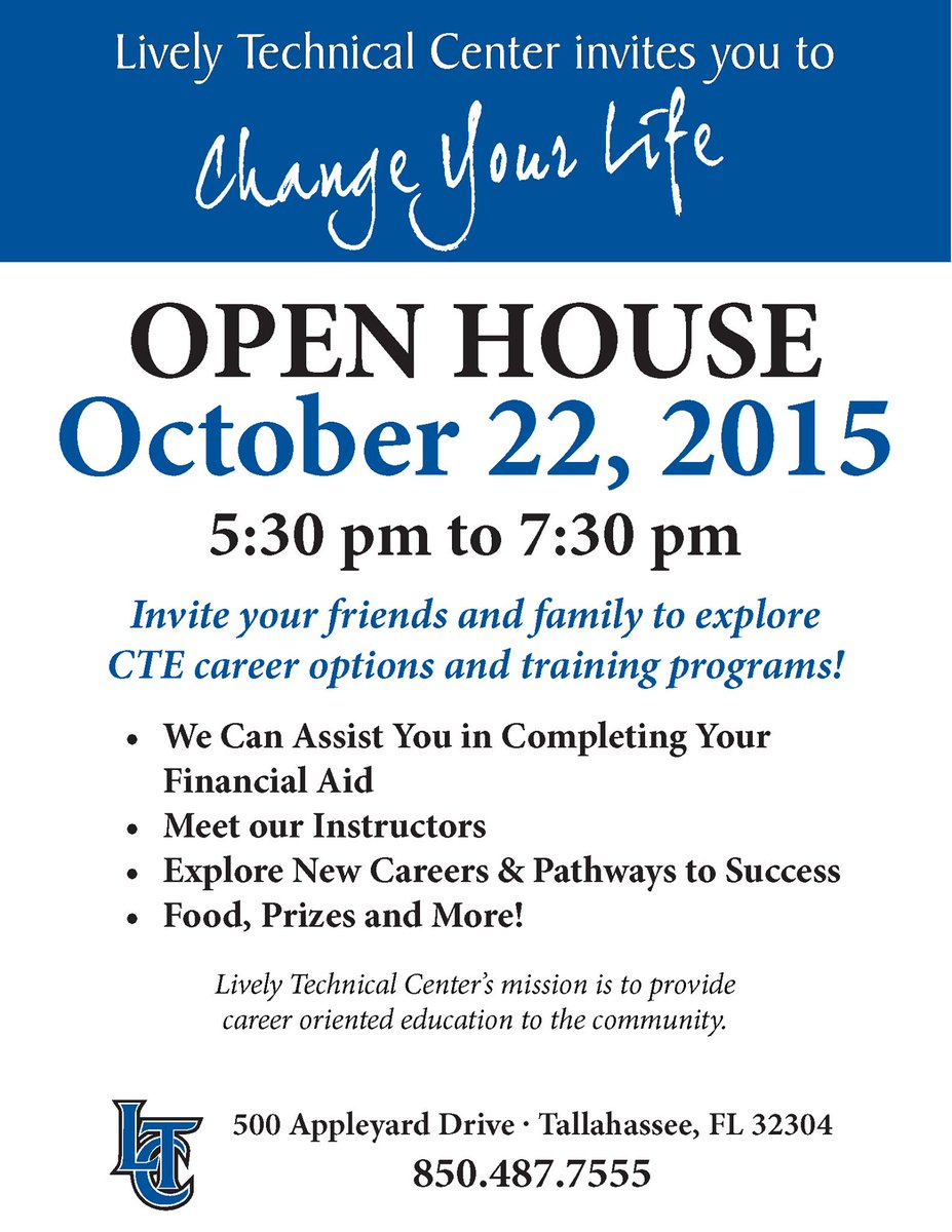livelytechnical's tweet image. Come join Lively Technical Center on October 22nd. Learn more about our #Career and #Technical Ed. Programs!