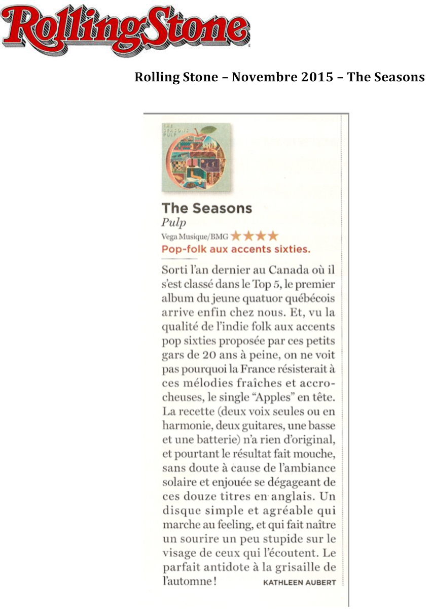 The Seasons (@wearetheseasons) on Twitter photo ROLLING (wait for it) STONE a noté notre album #PULP ☆ ☆ ☆ ☆! MA.LA.DE! Merci <a href="/RollingStoneFra/">Rolling Stone France</a> 🙏 ROLLING (wait for it) STONE a noté notre album #PULP ☆ ☆ ☆ ☆! MA.LA.DE! Merci <a href="/RollingStoneFra/">Rolling Stone France</a> 🙏