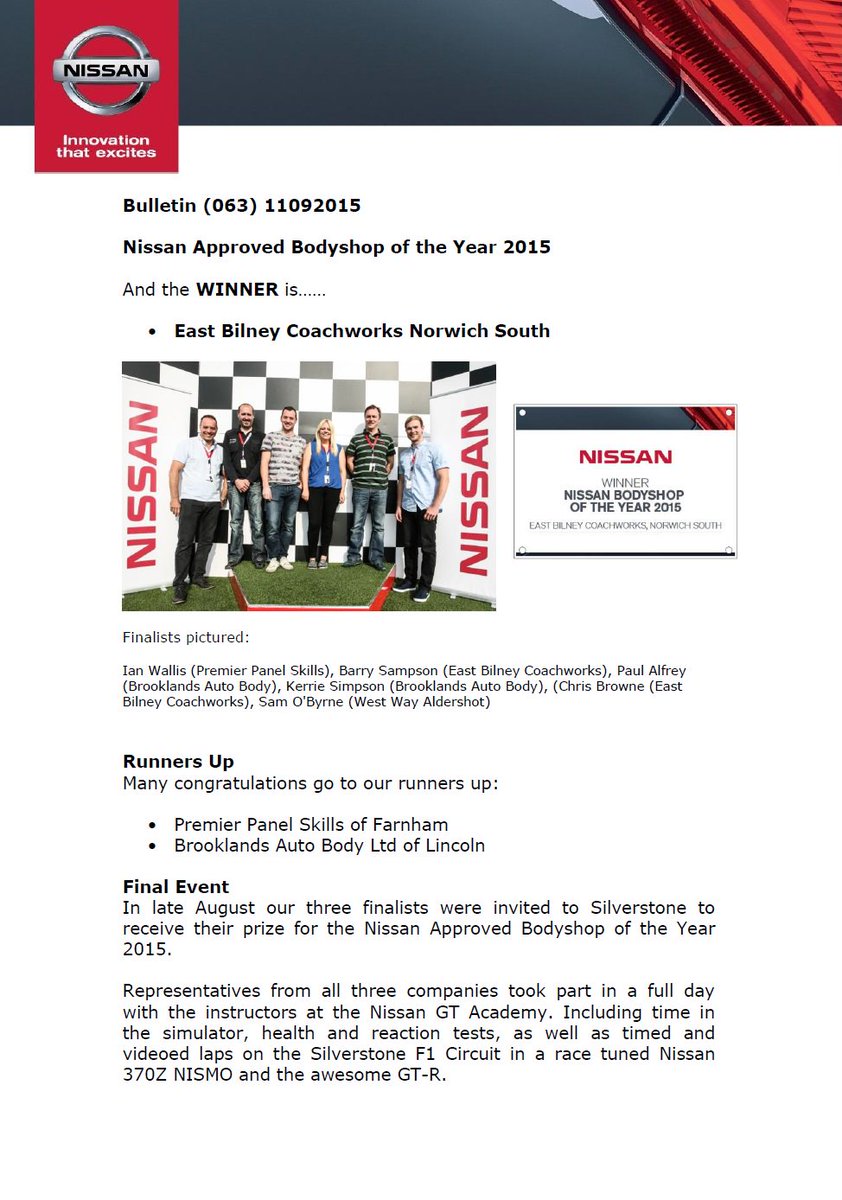 We are proud to announce that we are a Finalist for Nissan's Bodyshop of the year Competition 2015 #Nissan