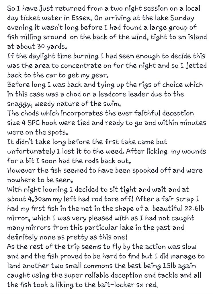 Catch report  from team member Rob theobald with a top catch report  will post the pictures  to