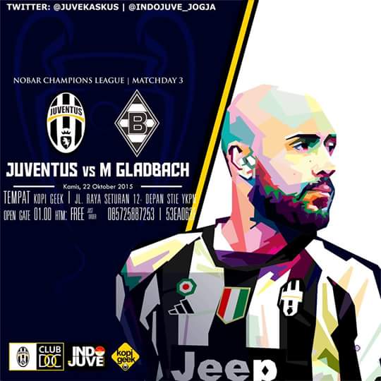 Nobar UCL JUVE vs M.Gladbach || Kamis 22/10 || Kick Off : 01.45 || <a href="/kopigeek12/">kopigeek</a> Seturan, depan YKPN || HTM : FREE