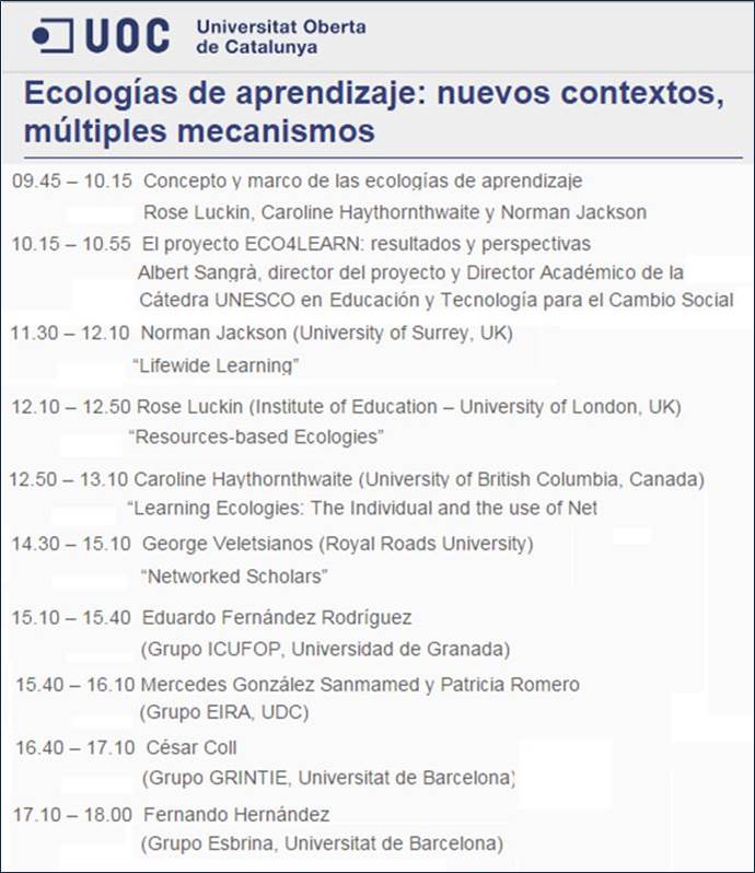 edulabTIC's tweet photo. Prof Norman Jackson @lifewider1 seminario Ecologías de #aprendizaje #UOC #eco4learn https://t.co/AtRtynNfiX https://t.co/bThWsE1j3x