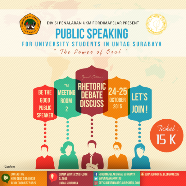 Ayo ikutan !
Buat kalian mahasiswa <a href="/UntagSurabaya/">Universitas 17 Agustus 1945 Surabaya</a> ayo kembangkan potensi public speaking kalian disini. Cuma 15K !