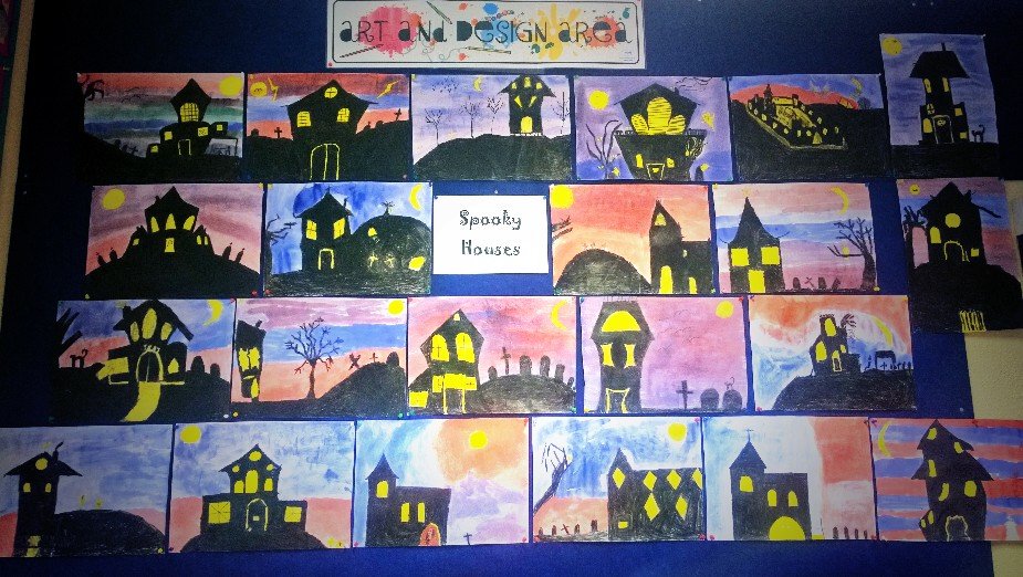 BallinahownNS's tweet photo. See our Spooky Houses in #SeniorRoom #HalloweenArt We're very proud! 😊 https://t.co/7asL8DViKd