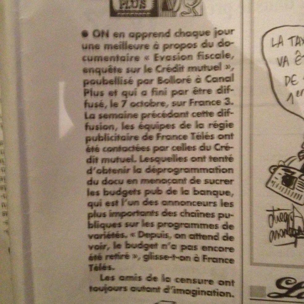 sophiejonquet's tweet image. Même le @canardenchaine s'en mêle... #creditmutuel #pasche #censure #intervention #canalplus @PacFTV