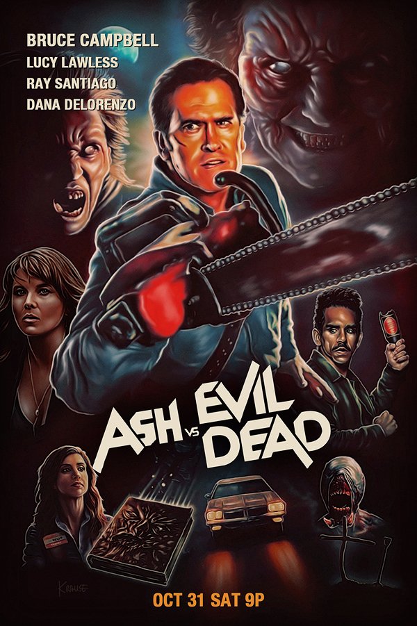 eyeofthedesign's tweet image. Retro style artwork for @Starz #ashvsevildead with @ImDanaDeLorenzo and @RealRaySantiago. Get into the groovy! OCT31