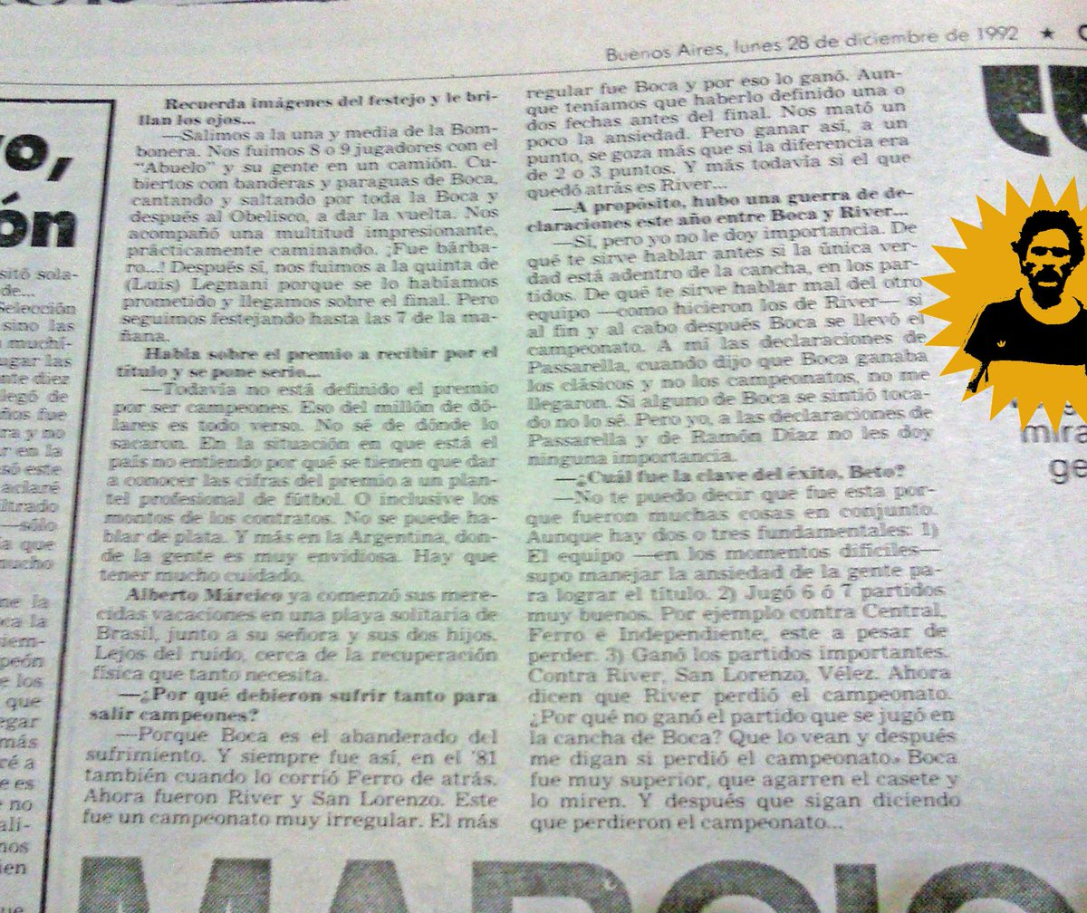 Márcico hablando del 92 mata Lavolpe hablando del 2006. Olé no le marca la agenda a Boca.