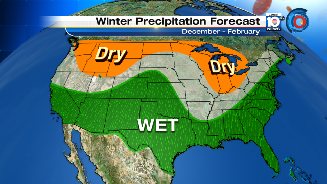 NOAA's winter outlook shows potential for cooler, wetter weather for the south, including South Florida. https://t.co/SgPucek8iB