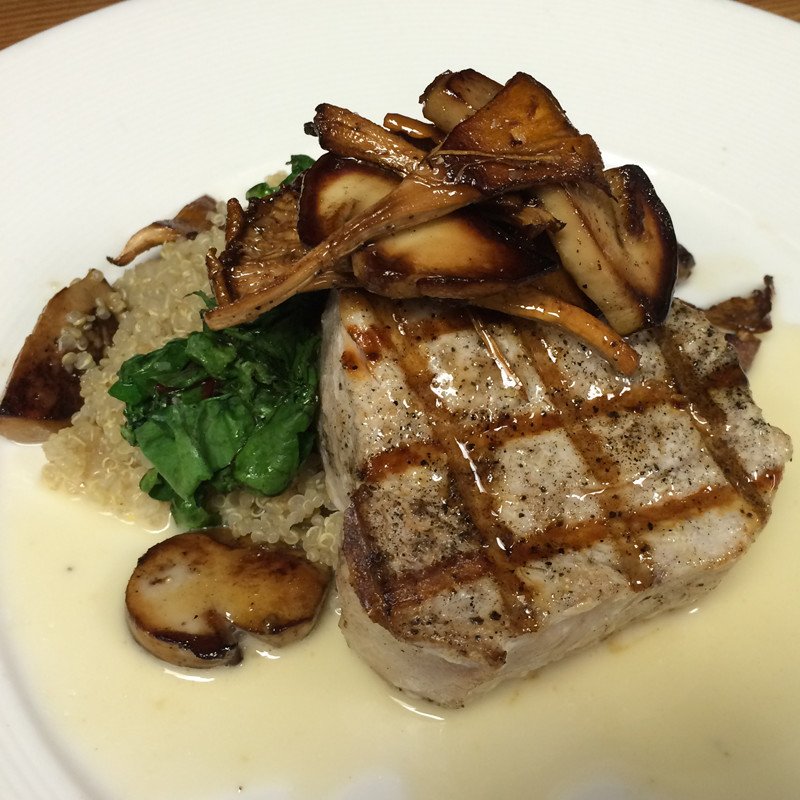 Table926's tweet photo. This week's swordfish special. With chantrelles &amp; cepes, quinoa, swiss chard, beurre blanc. #foodporn #localseafood https://t.co/oyeZ747rMf