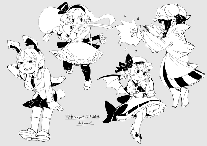 お絵描き:東方 キャラ数体 