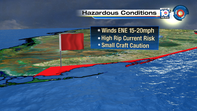 An ENE breeze will dominate for the rest of the week.  Beach goers beware-- the rip current risk is high! https://t.co/n4WYYFcLbF