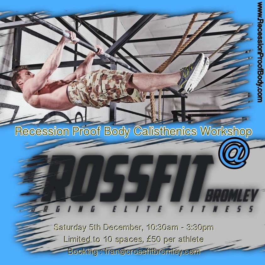 <a href="/CrossFitBromley/">Aphobos CrossFit</a> will be hosting the gymnastics street workout workshop with <a href="/Official_RPB/">Recession Proof Body</a> #gymnastics #CrossFit