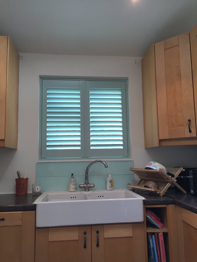 Fitted yesterday: A simple Kitchen window with colour coded @FarrowandBall #windowshutters ❤️ love your home