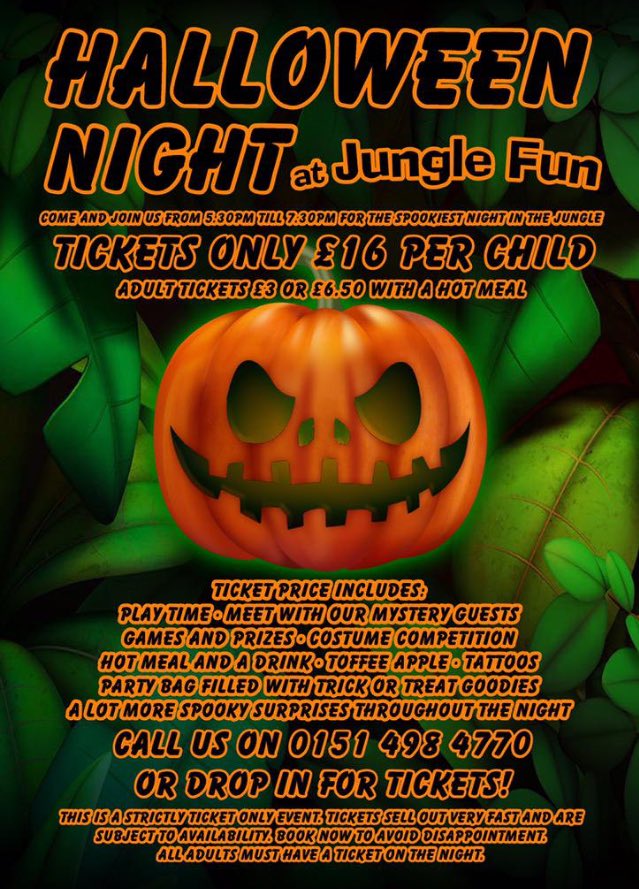 JungleFunUK's tweet image. Don't forget to join us for Halloween. Just a few tickets left!
#Halloween #liverpool #liverpooldaysout #kidsdayout