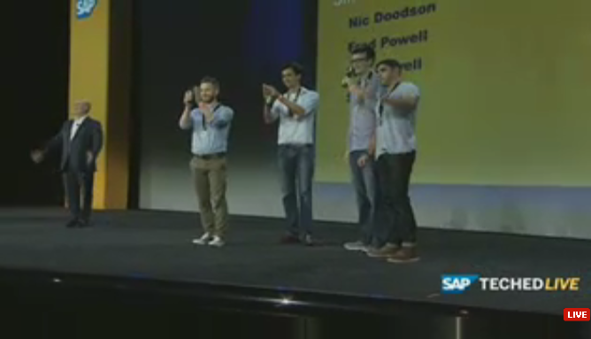SAPCommunity's tweet photo. They won!! Congrats to Team Smile! @TheMagnetsNic @WillPowellUK #DemoJam #SAPtd https://t.co/vjnFETM33w
